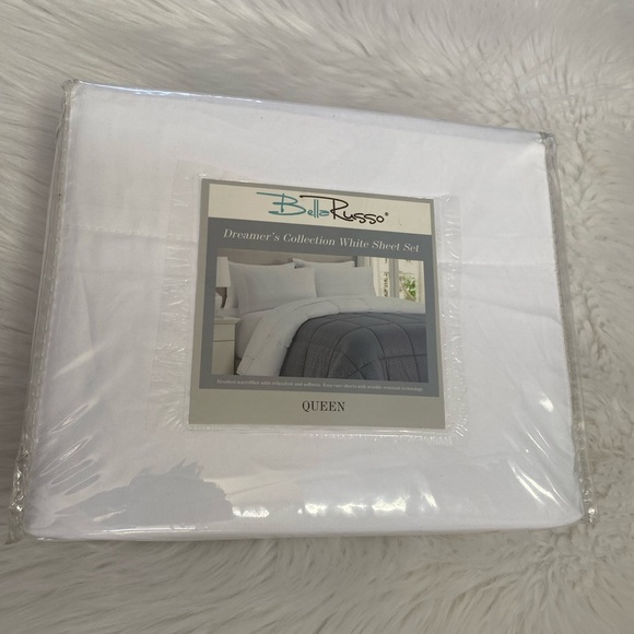 Bella Russo 4pc Dreamer’s Collection White Queen Sheet - Picture 1 of 2